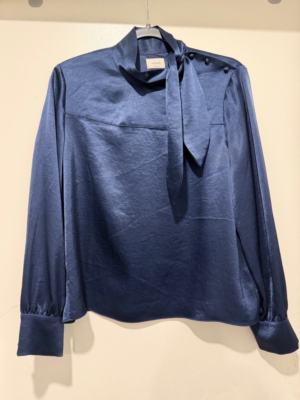 Silky Navy Tie-Neck Blouse